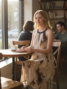 Mango Cream and Black Floral Midi Dress
